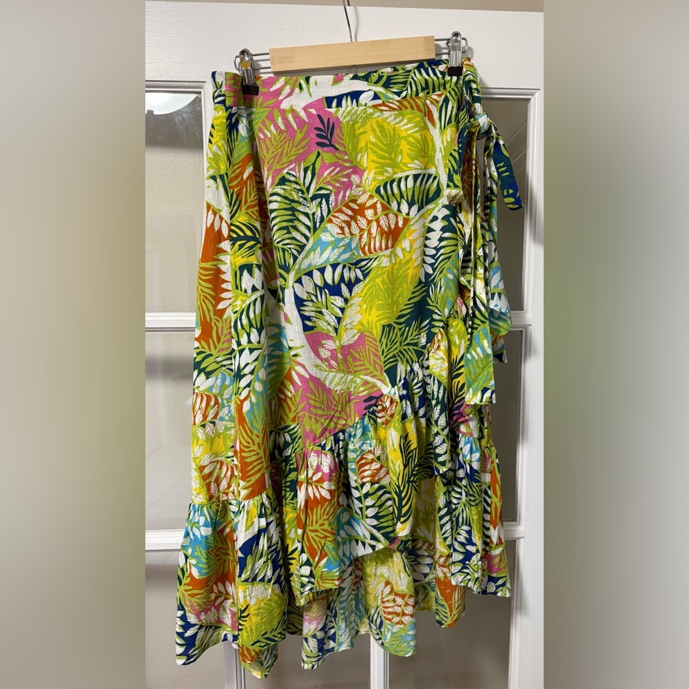 Nicole Miller Multicolor Leaf Pattern Wrap Skirt